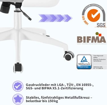 Офісний крісло SEEDWAVE з ергономічною підтримкою спини, регульованою підголівником та функцією гойдання, сірий та білий колір, до 150 кг