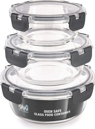 Скляні контейнери для приготування їжі Igluu-набір з 3 круглих скляних контейнерів різних розмірів -ланч-бокс для зберігання їжі