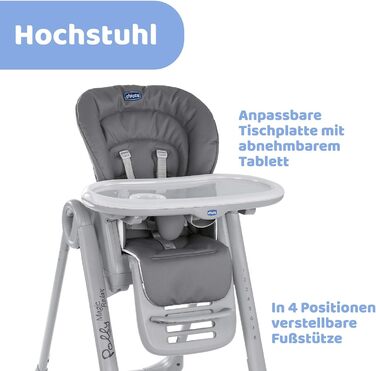 Високий стільчик Chicco Polly Magic Relax з іграшковим столом та зменшувачем для новонароджених, 8 положень по висоті, 4 колеса, Made in Italy, графітовий колір