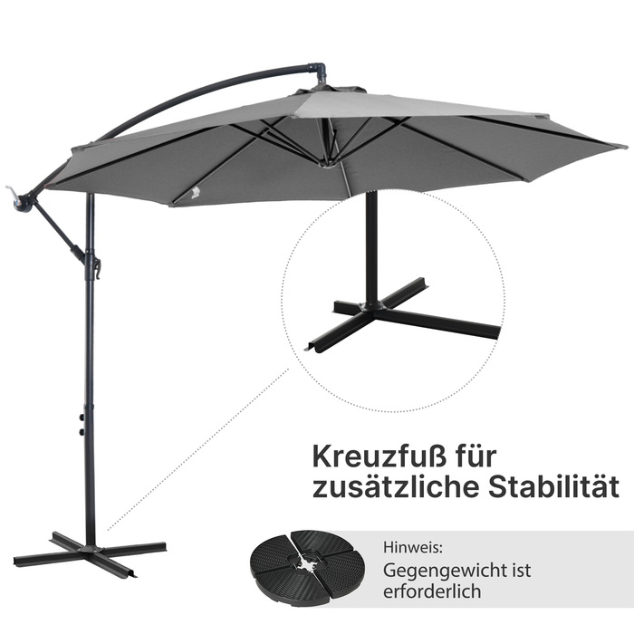 Парасолька Outsunny Parasol Crank зі сталевим каркасом і поліефірною тканиною сірий Ø2,95x2,45 м для саду, патіо, балкона