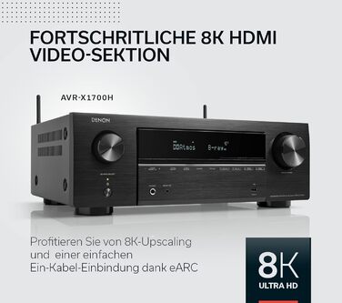 Канальний AV-ресивер Denon AVR-X1700H, Dolby Atmos, 8K HDMI, Bluetooth, Wi-Fi, Alexa, Чорний, 7.2-