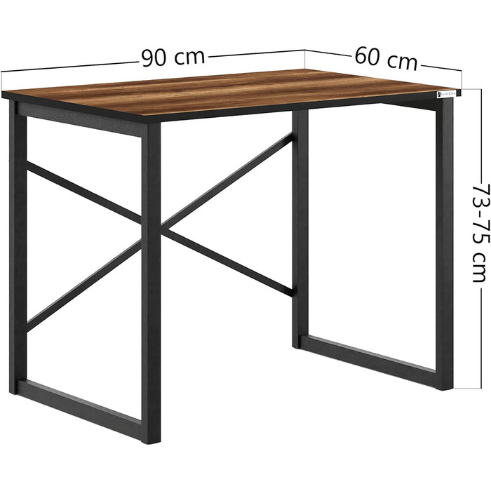 Письмовий стіл, Комп'ютерний стіл, Офісний стіл, Робочий настільний ПК, Ідеально підходить для офісу/дому, Сталевий каркас, Сучасний дизайн, Ламінована стільниця, Сертифікат E1 (60 x 90, Горіх бароко)