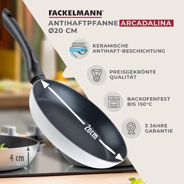 Набір сковорідок Fackelmann Arcadalina, 2 шт., діаметр 24 та 28 см, з переробленого алюмінію з керамічним покриттям, ергономічні ручки, підходить для індукційних плит, термостійкість +150 °C