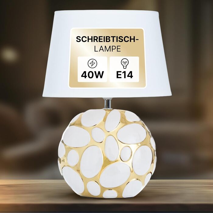 ARTE LAMP LED настільна лампа – класична декоративна хромована лампа для робочого столу з білим текстильним абажуром для вітальні та спальні – з кабелем, хром, білий (Poppy Gold)