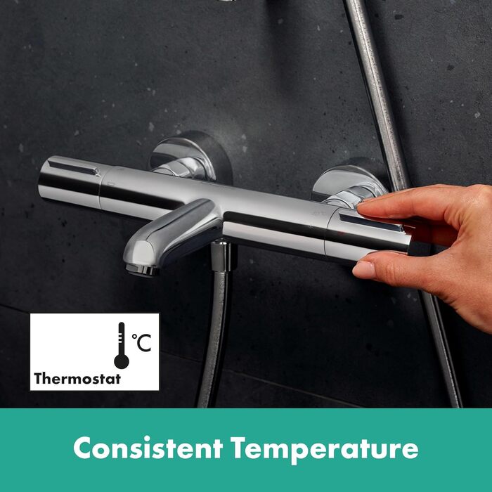 Термостат для ванни Hansgrohe Ecostat Element, накладний монтаж, з запобіжником SafetyStop (40°C), для 2 споживачів, хром, артикул 13347000