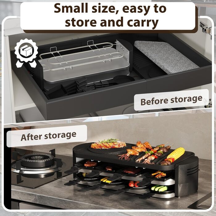 Електрогриль Raclette SUBTLETY для 8 осіб з гранітною плитою, антипригарним покриттям та 14 порціонними формами