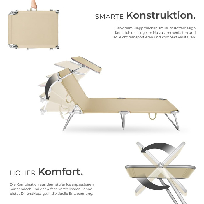 Шезлонг для саду Tectake 2 шт. з сонцезахистом, регульована спинка, до 110 кг - Бежевий