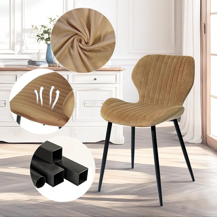 Набір з 2-х обідніх крісел CangLong, м'який крісло-релакс для кухні, їдальні та вітальні, гостьові крісла з масивними дерев'яними ніжками (колір: коричневий)