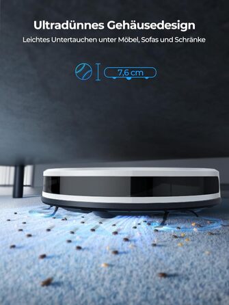 Робот-пилосос Laresar Clean з функцією миття, 4000Pa, 150 хв роботи, керування через додаток, для твердих підлог, килимів та шерсті тварин (білий)