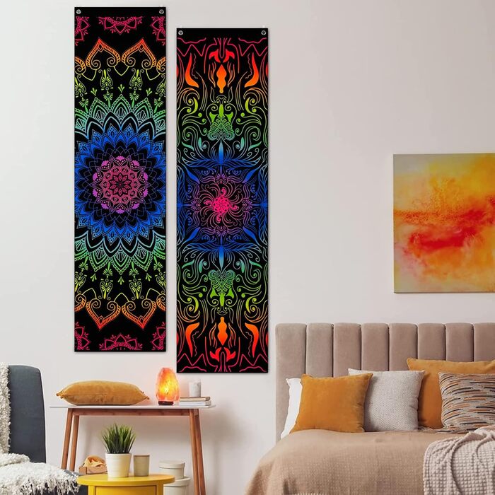 Упаковки Blacklight Mandala Tapestry UV Reactive Bohemian 120x32.5см для спальні/вітальні, 2