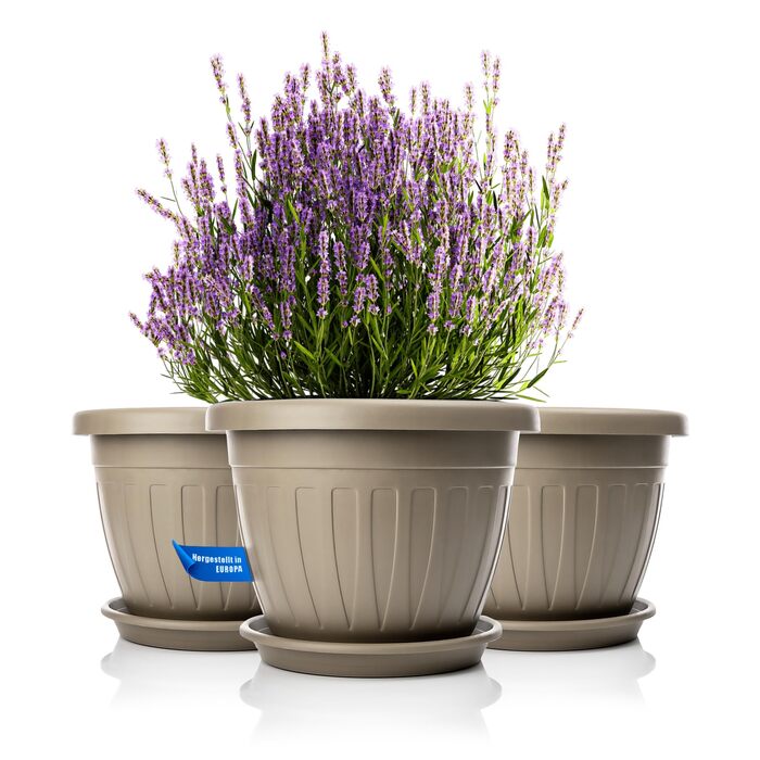 Квітчар BigDean 3X: 3 горщики з підставкою, мокко, ø40xH31 см - вологостійкий пластиковий горщик для дому та саду, Made in Europe