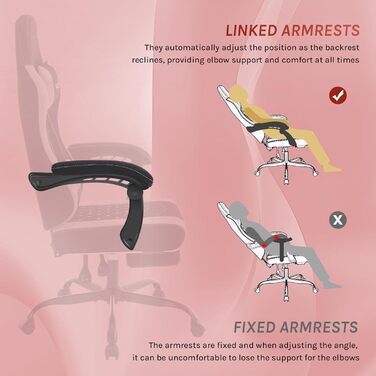 Ігровий крісло WOLTU з масажем, комп'ютерне ергономічне крісло з кишеньковим пружинним сидінням, підтримкою попереку, подушкою для голови, підставкою для ніг, поворотне, 150 кг, рожево-біле (чорно-рожеве, сітчаста тканина)