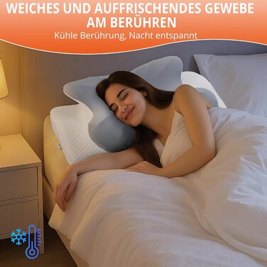 Ортопедична подушка FUNYKICH з піною з пам'яті, сірого кольору, з двома рівнями висоти (11/13 см), дихаюча та пральна, для комфортного сну на боці, спині та животі