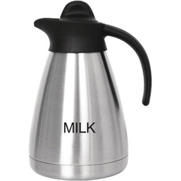 Вакуумний глечик для молока Olympia з кришкою, що загвинчується, 500 мл/17 унцій, нержавіюча сталь із чорною кришкою, принт молока збоку, буфетні станції для чаю та кави, CL371 (230 (В) мм)