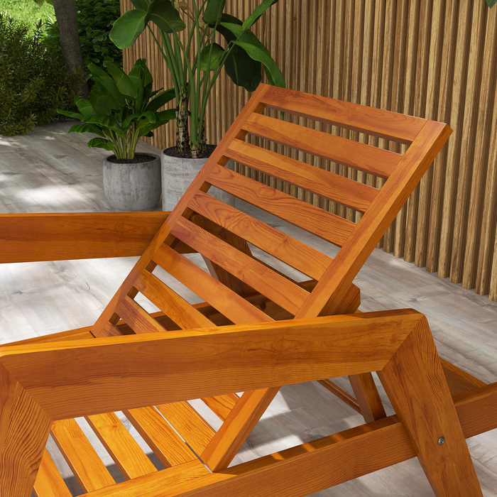 Шезлонг для саду, дерев'яний шезлонг, масивне дерево, 66 см x 190 см x 73,5 см, помаранчевий