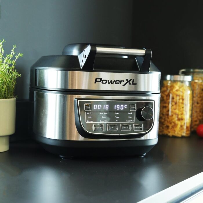 Набір каструль PowerXL MultiCooker - мультиварка 12 в 1 з функцією збереження тепла - фритюрниця, духовка, сковорода та багато іншого. - 5,7 літрів - 12 програм приготування - Мультимультиварка - Мультиварка на 80 менше жиру