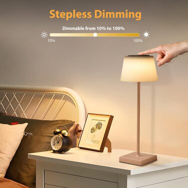 Aigostar LED акумуляторна настільна лампа бездротова, торшер з сенсорним керуванням, 3 режими кольору, IP54 вологозахист, для дому та саду (Світло-коричневий)