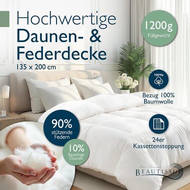 Пухова ковдра Beautissu 135x200 см, сезонна, з 100% пуху та пера, Made in Germany, сертифікація Oeko-Tex, Downpass, Nomite, бавовняний чохол, пральна машина, GF 135x200