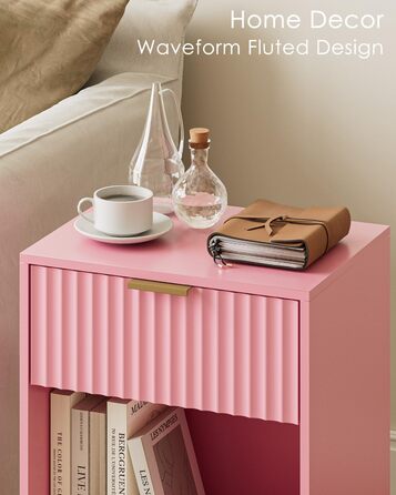Приліжкова тумбочка з відкритим відсіком, журнальний столик для вітальні та спальні (горіх), 40 x 30 x 60 см, рожеве фетрове покриття