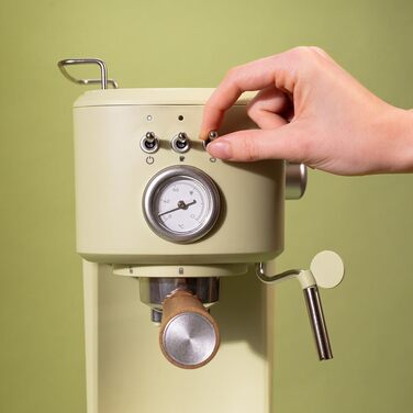 Еспресо-машина Cecotec Compact Power Espresso 20 Retro Green: 1100 Вт, 20 бар, термоблок, капучинатор, манометр