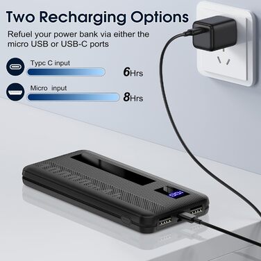 МАг, маленький, USB C, LED-дисплей, 2 USB-виходи, Micro USB, портативний зарядний пристрій, 10000