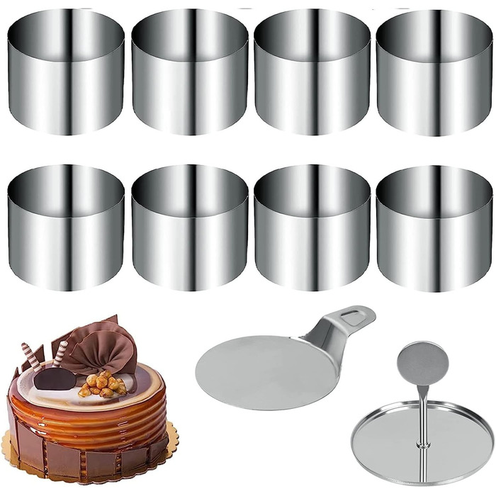 Десертні та обідні кільця CASMIG, набір невеликих кілець, форми для міні-тортів з 8 предметів, 8 кілець, 1 підйомник, амп для випічки тортів, аксесуари зі срібла
