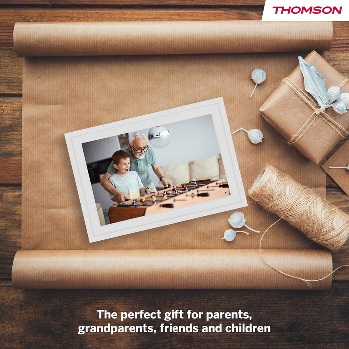 Фоторама Thomson Fotorahmen 10 дюймів: IPS FHD, сенсорний екран, 32 ГБ, Wi-Fi, для iOS/Android (біла)