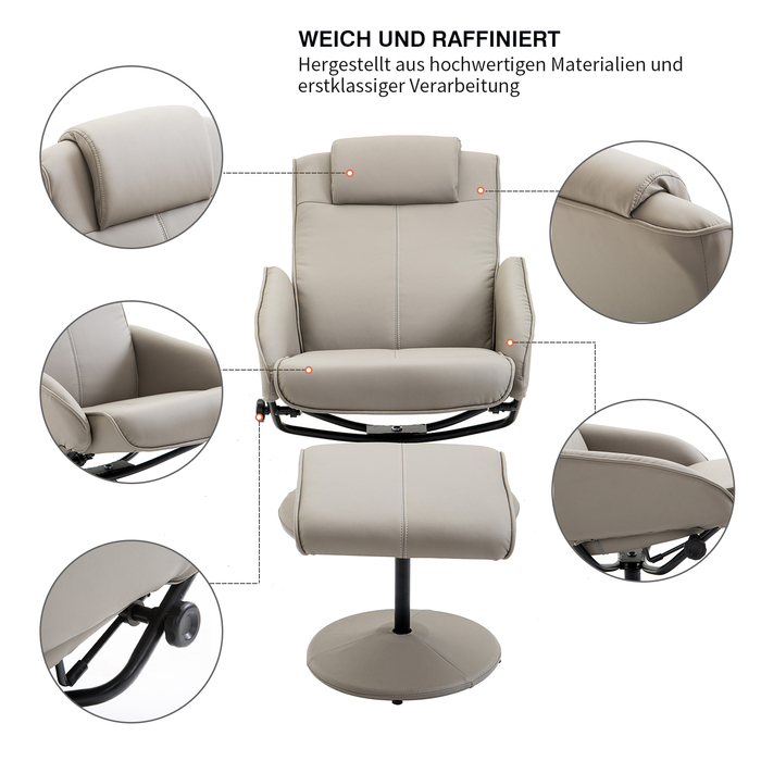 Крісло для телевізора HOMCOM Recliner 360° поворотне з підставкою для ніг сірого кольору, L78 × W71 × H101 см, зручне крісло для вітальні