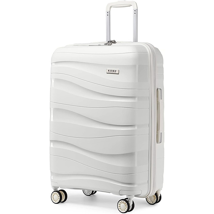 KONO Чемодан середнього розміру 65 см з поліпропілену з TSA замком, 65x46x26.5 см (Крем-білий)