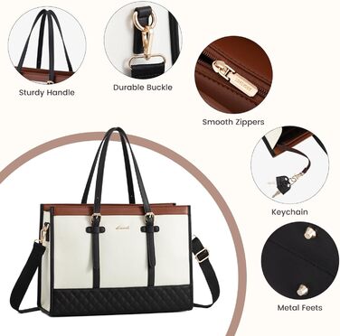 Сумка для ноутбука LOVEVOOK, жіноча, середнього розміру (15,6 дюймів), для роботи, навчання, офісу, універсітету, сумка-шопер, акцент: коричнево-чорно-білий колір