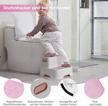 Дитяче сидіння на унітаз DEANIC з підставкою-сходинками, рожеве - для малюків від 1 до 6 років + 2 подушки та щітка