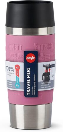 Термокружка Emsa Travel Mug Classic 360 ml, рожевий колір, з рукавом, 360° відкриття, Quick-Press закриття, ізоляція 4 години гаряче, 8 годин холодне