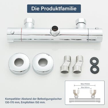 Змішувач для ванни з термостатом, настінний монтаж, для ванної кімнати (хром)