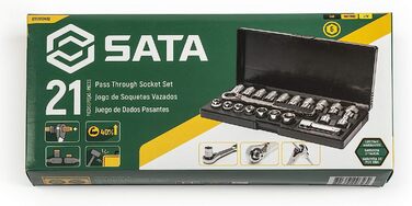 Набір торцевих ключів SATA ST09134SJ, привід 3/8 дюйма, метричний/SAE, полірований, 10 мм - 19 мм 3/8 дюйма - 3/4 дюйма, у футлярі для видувного формування, 2 0,95 см (3/8 дюйма) мм / SAE