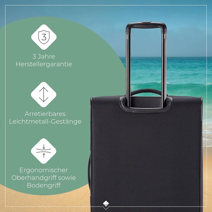 Набір валіз Travelite Chios: L/M/S, чорний, м'яка оболонка, ручна поклажа, IATA