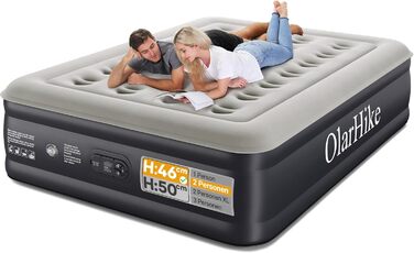 Надувний матрац OlarHike для кемпінгу та дому (2 особи) - 203x152x46 см, чорний