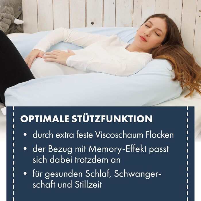 Подушка для сну на боці Moon з наповнювачем з пінополіуретану (Viscoschaum), екстра-жорстка, з ефектом пам'яті, 40x145 см, придатна для прання при 95°C