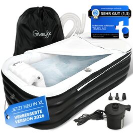 Надувна ванна TIMELAX® XL з ергономічною спинкою, 0,5 мм PVC, без BPA | Мобільна ванна для дорослих, чорна