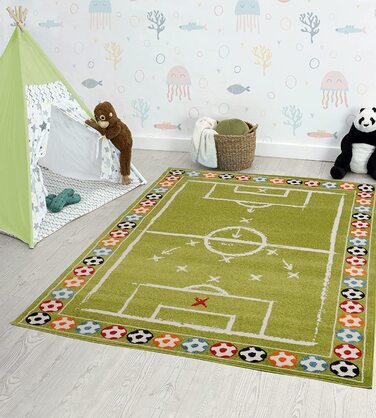 Сучасний м'який дитячий килим з м'яким ворсом, легкий у догляді, стійкий до фарбування, з райдужним малюнком (120 х 170 см, футбольне поле)