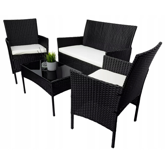 Комплект садових меблів Rino з ротанга, чорний, 7 предметів