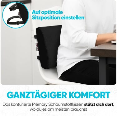 Подушка під поперек FORTEM з ефектом пам'яті для авто, ігрового та офісного стільця, ергономічна підтримка спини з дихаючою знімною обробкою (Чорний велюр)