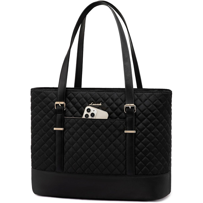 Сумка для ноутбука LOVEVOOK 15.6/17.3 дюйма, жіноча, з відділенням для ланчу, чорна, для офісу, навчання, ділових поїздок