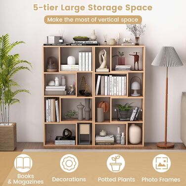 Стелаж GIANTEX з 8 секціями, 60 x 20 x 120 см, з кріпленням від перекидання, для вітальні та дитячої кімнати (білий, натуральний колір)