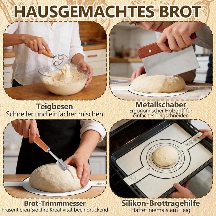 Набір для випічки хліба: корзини для бродіння, скребок для тіста, sling для хліба та міксер. Комплект для початківців