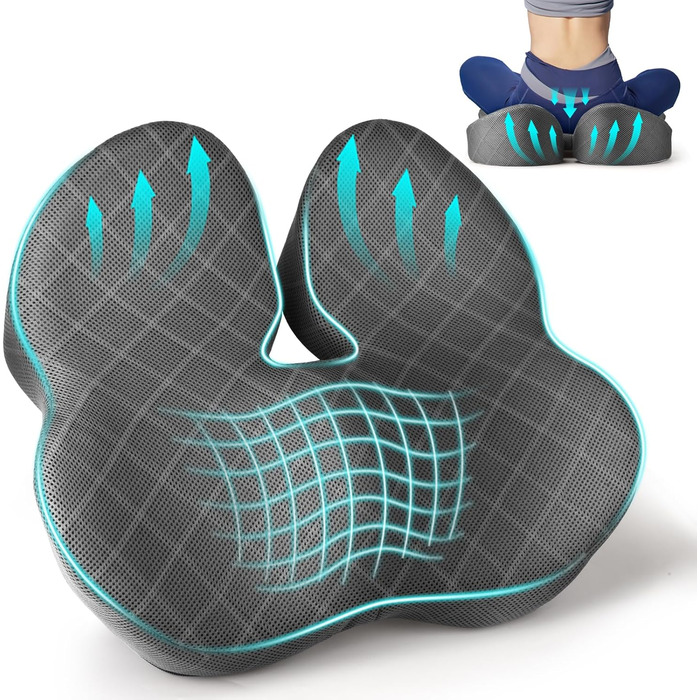 Подушка для сидіння Fwiull з Memory Foam: ергономічна, для автомобіля, дивана, офісу, сірого кольору