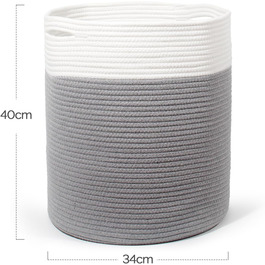 Кошик для білизни 32л з бавовни з ручками (D34*H40см), плетений кошик для зберігання, коричневий (сірий)