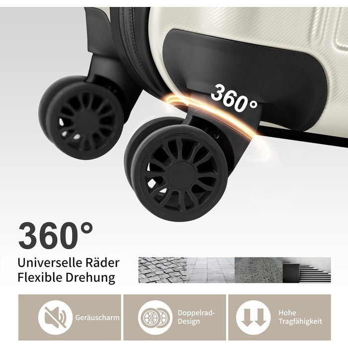 Набір валіз LALAHO 2 шт. з косметичною сумкою, міцний корпус ABS+PC, телескопічний ручка, ручна поклажа, градієнтний дизайн (бежево-білий), набір валіз 2 шт.