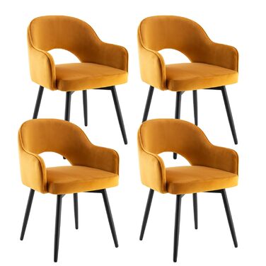 4 крісла з велюру для їдальні, обертаються на 360°, кухонні крісла з підлокітниками, м'які бічні крісла для дому, офісу, вітальні (жовті)