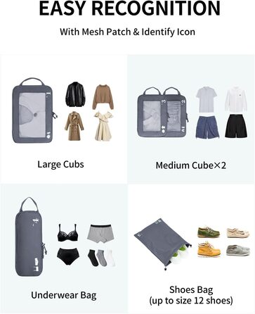Набір компресійних органайзерів для одягу в подорож ECOHUB, 5 предметів, темно-сірий
