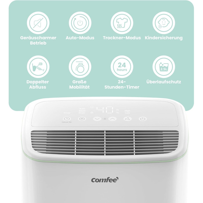 Зволожувач повітря COMFEE 12L з автоматичною відтайкою та дитячим замком, для приміщень до 20 м² (50 м³), екологічний фреон R290